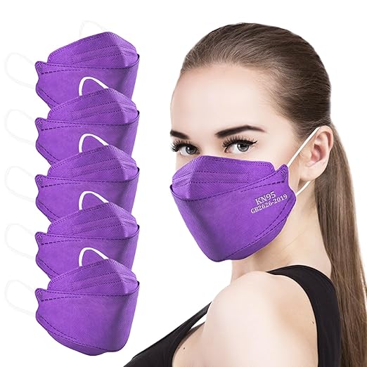 akgk KN95 Face Masks 50 Pack,5-Ply Disposable Purple Face Mask Against PM 2.5 Smoke and Dust