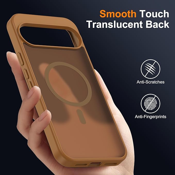 Compatible with Google Pixel 9 Case & Google Pixel 9 Pro Case with Magnetic [Compatible with Mag-Safe] Slim Translucent Matte Phone Cases with Anti-Fingerprint Tech, Brown