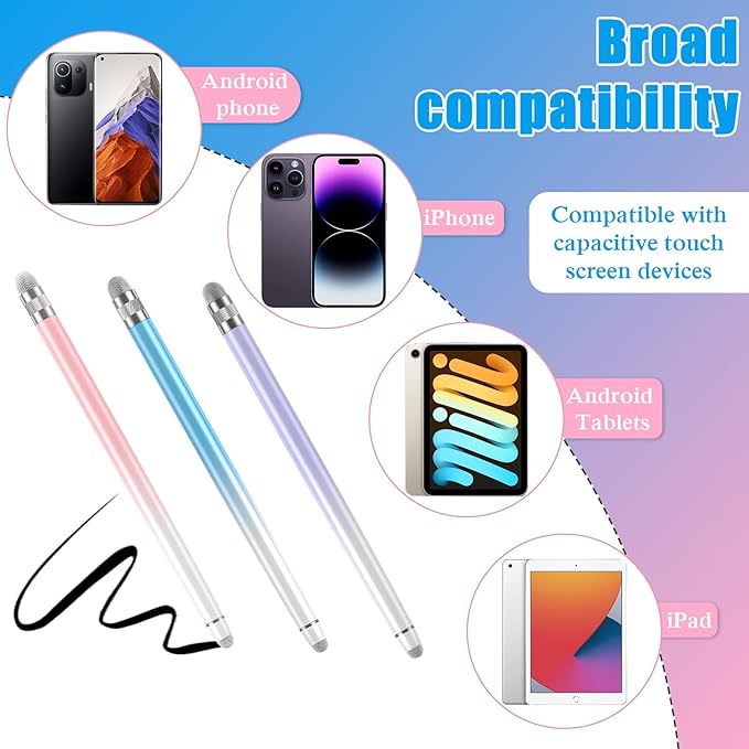 3PCS Stylus Pens for Touch Screens,Stylus Pen for iPhone/iPad/Tablet Android/Microsoft/Surface,Compatible with Touch Screens(Purple/Pink/Blue)
