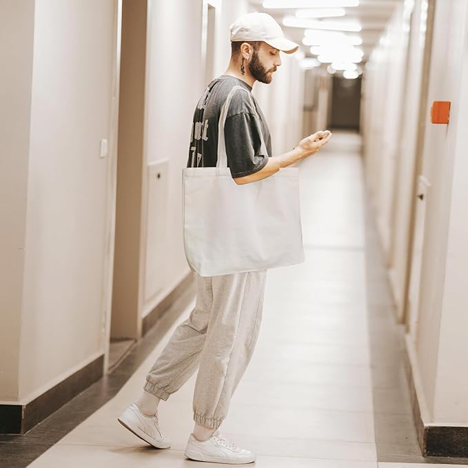 Koolmox Canvas Tote Bags, 6PCS 17x14x3.9'' Heavy Duty Canvas Bags with Reforce Handles and Widened Bottom, Reusable Washable Tote Bag Bulk Blank to DIY Art Crafts Print Women Grocery Teacher