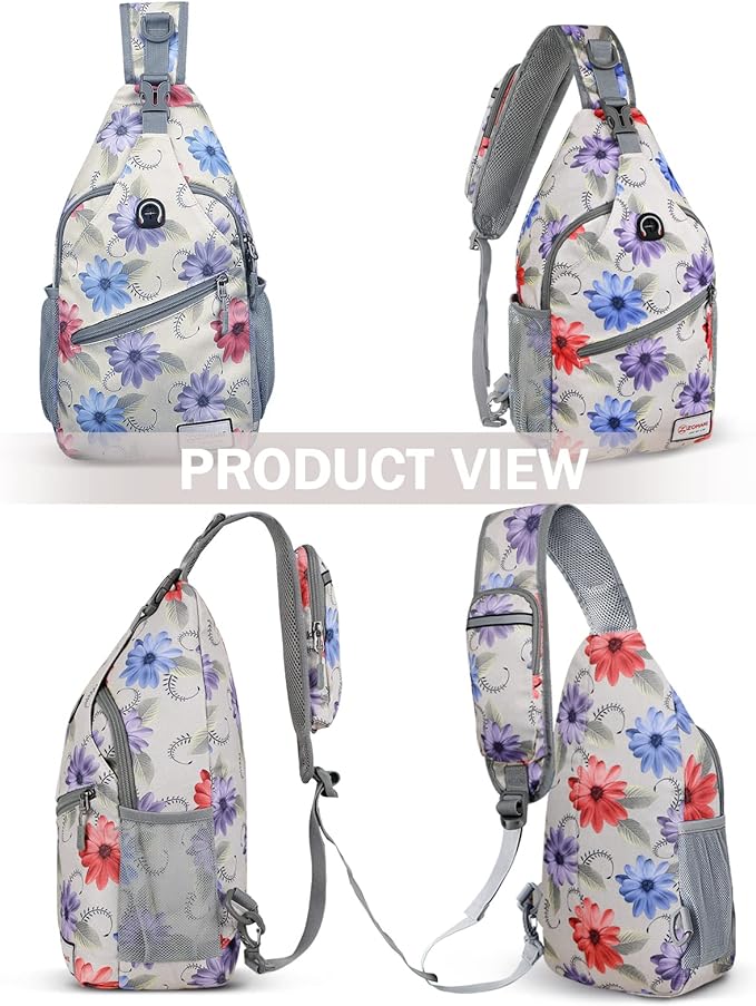 ZOMAKE Sling Bag,Small Crossbody Sling Backpack,Water Resistant Shoulder Daypack for Travel,Anti Thief Chest Bag for Hiking(Color Chrysanthemum)