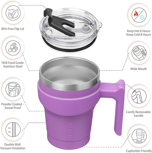 BJPKPK 10 oz Tumbler With Handle Insulated Tumbler With Lid And Straw Stainless Steel Travel Mug Coffee Cups,Lavender