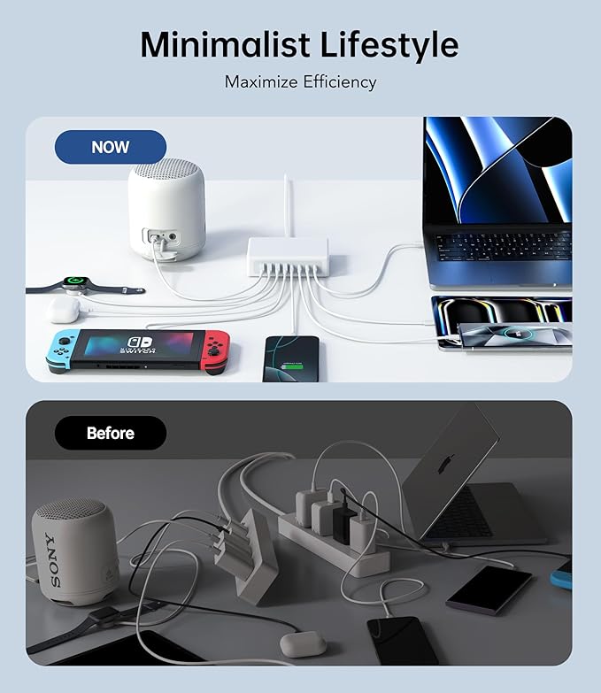 210W USB C Fast Charging Station,8-Port USB C Charger Block Upgraded GaN III PD 45W Laptop Charging Adapter,Multiport Type C Charging Hub Compatible with MacBook Pro/Air,DELL,iPhone 17/16/15,Samsung