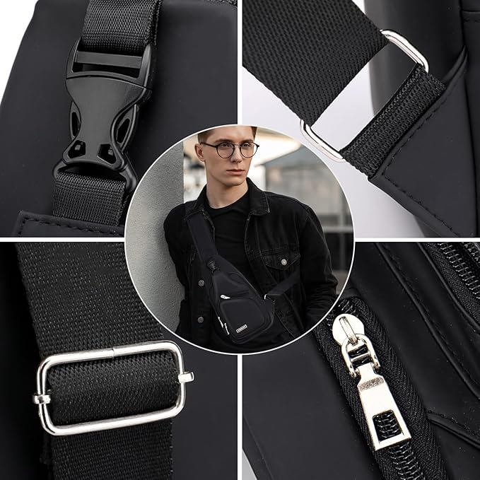 Peicees Mens Leather Crossbody Bag Trendy Sling Bag Man Purse Waterproof Sling Backpack Daypack Cross Body Chest Bag for Men
