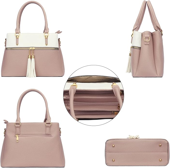 KKXIU Women Satchel Bags Handle Shoulder Handbags and Purses Pockets Zipper Leather Crossbody Bags