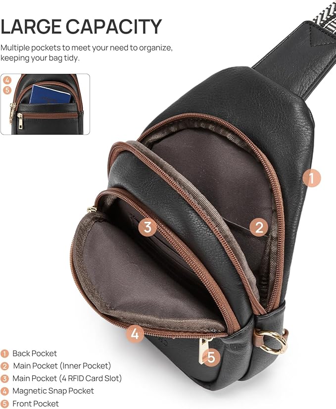 CHOLISS Anti Theft Small Sling Bag for Women and Men RFID Leather Crossbody Bags Fanny Pack Chest Bag Travel Purse Daypacks