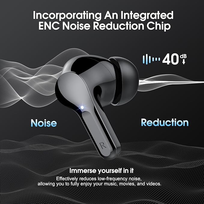 Wireless Earbuds, Bluetooth 5.4 Headphones HiFi Stereo, Bluetooth Earbuds with ENC Noise Cancelling Mic, IP7 Waterproof in Ear Earphones, 48H, LED Display Ear Buds for Pad Workout Sports, Black