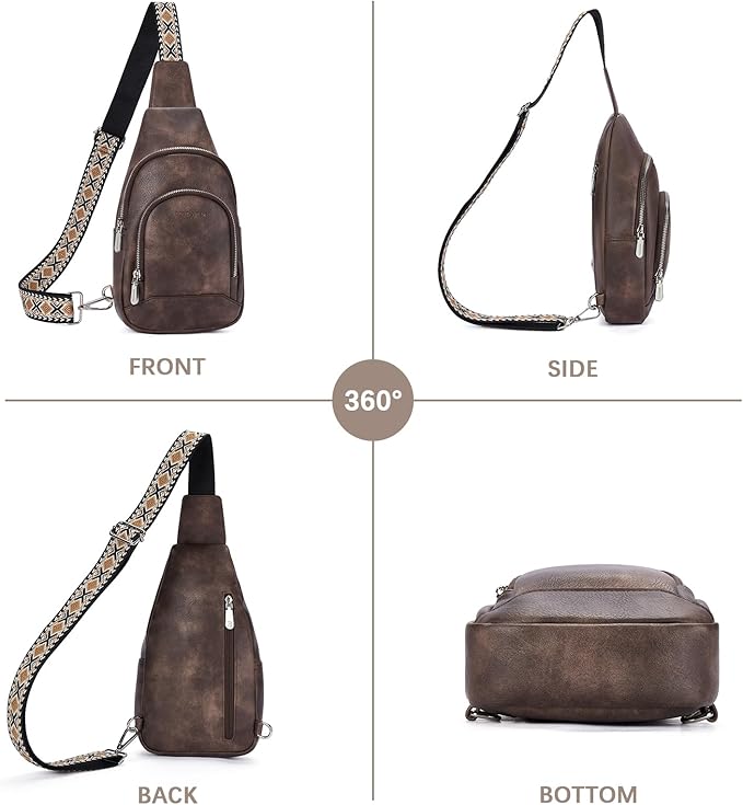 BOSTANTEN Sling Bag for Women Leather Crossbody Bag Vintage Cross Body Purse for Travel with Guitar Strap, Bohemian Style