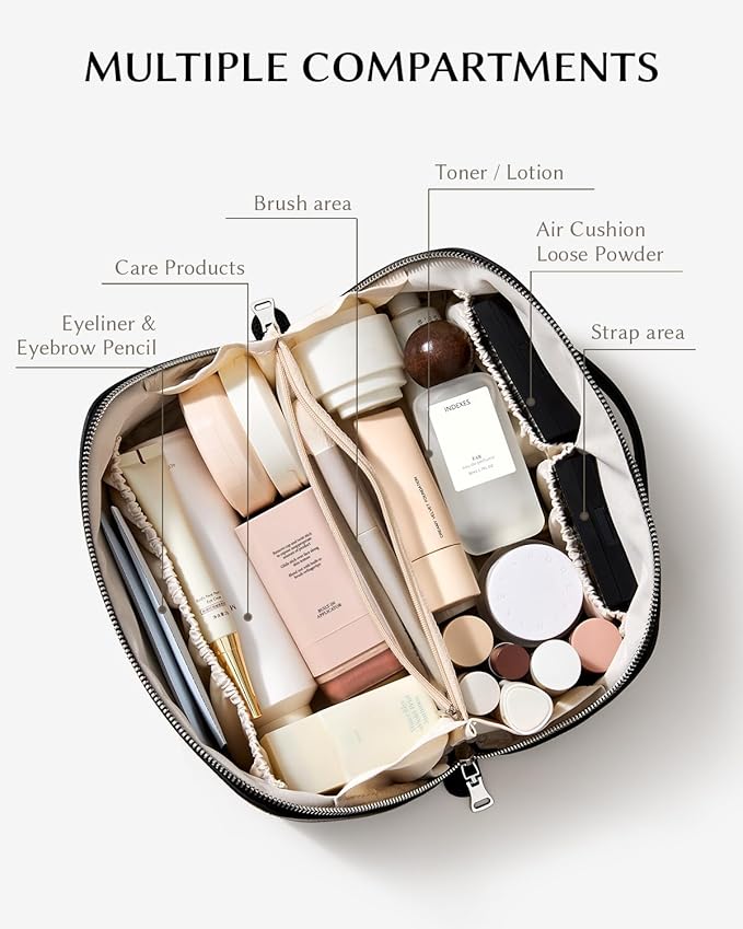 EACHY Makeup Bag,Large Capacity Travel Makeup Bag,Waterproof Portable Open Flat Toiletry Bag Cosmetic Bag with Divider and Handle