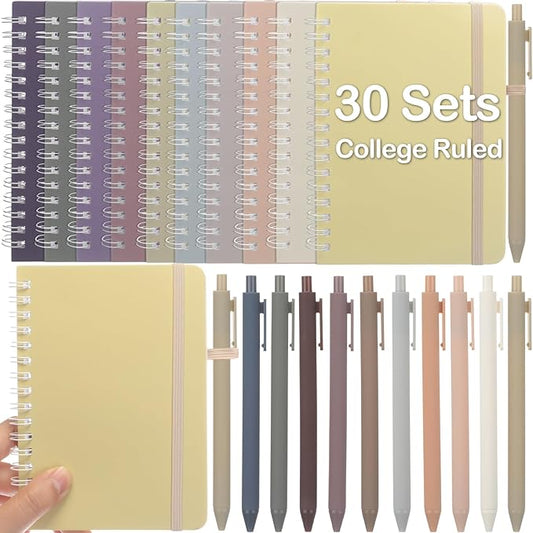 Fulmoon 30 Set A6 Spiral Notebook with Ballpoint Pen in 10 Colors 50 Sheets, 4" x 6" Bulk Ruled Small Notebooks Journals for Back to School Supplies Students Gifts Office Coworkers (Soft Pastels)