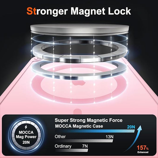 MOCCA Strong Magnetic for iPhone 16e Case [Compatible with Magsafe] [Full Camera Protection] Slim Translucent Matte Shockproof Cover for iPhone 16e Phone Case 6.1'',Pink