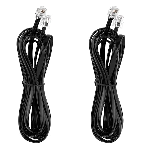 LanSenSu RJ12 Cable Phone Cord RJ12 6P6C Male to Male Straight Wired for Both Data and Voice Use - 2Pack (Black, 10FT)