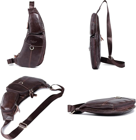 KPYWZER Vintage Leather Sling Bag Backpack for Men Crossbody Shoulder Chest DayPack Backpacks