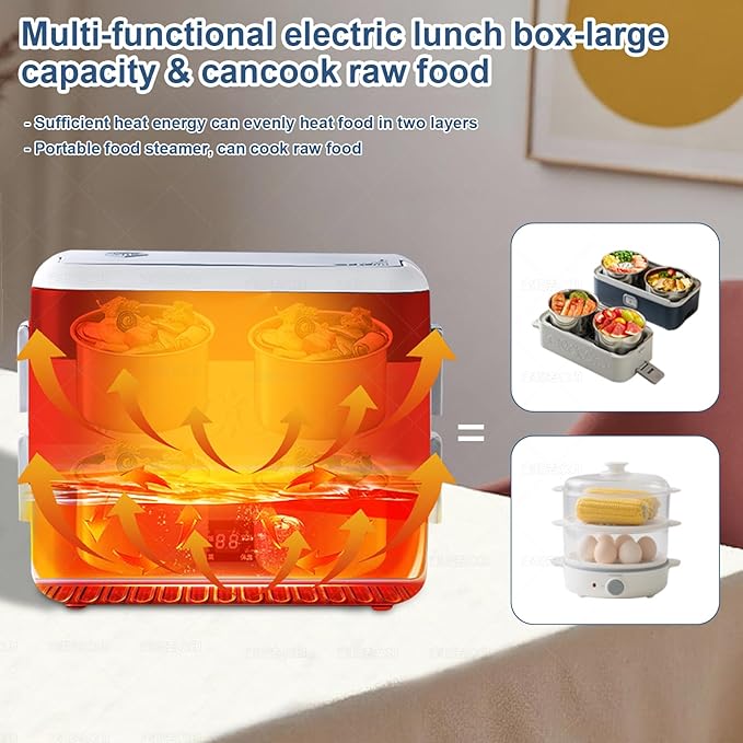 Electric Heated Lunch Box for Adults, 2.4L Portable Fast Heating Lunch box with 4 pcs-Food Container,110v Double Steam Electric Food Warmer for Work, Travel, Vegetarians