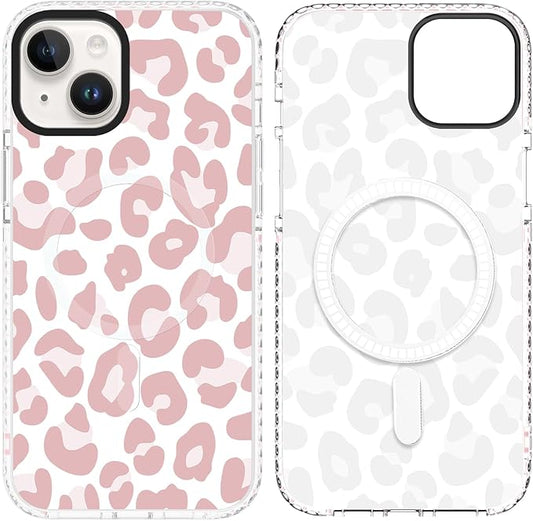 SAKUULO Magnetic for iPhone 14 Case [Compatible with MagSafe] Light Pink Leopard Print Pattern Wireless Charge Slim Shockproof Case for iPhone 14 Phone Case, Pink Leopard (6.1")