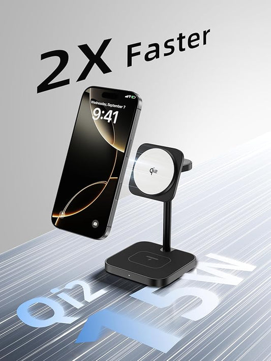 [Qi2 Certified ] LULULOOK 3 in 1 Charging Station with MagSafe, 15W QI2 Wireless Charger Stand Magnetic Charger for iPhone 17/16/15/14/13/12 Series, AirPods Pro/3/4, Apple Watch with 30W PD Adapter
