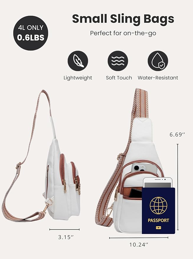 Sling Bag for Women Vegan Leather Fanny Pack Small Crossbody Purse Anti Theft Chest Bag for Travel Beige & Brown