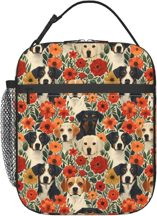 Cute Dog Lunch Box for Women Girls Kids, Insulated Cooler Puppy Lunch Bag for School, Picnic, Office, Work, Travel, Portable Reusable Thermal Tote Polyester Lunch Bags (Dog Face)