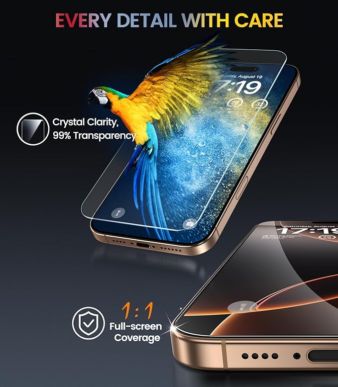 EZ-GLAZ- 4 Pack for iPhone 16 Pro Max Privacy Screen Protector [6.9"] With 2 Pack Camera Lens Protector, 9H+ Hardness 12FT Military Grade Shatterproof Scratch Resistant Durable Tempered Glass Film with Flawless Fit Kit