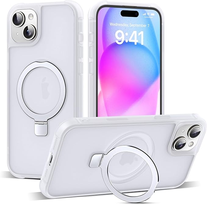 Compatible with iPhone 15 Plus Case with Invisible Magnetic O-Ring Stand Military-Grade Phone Case for iPhone 15 Plus 6.7" [Compatible with Mag-Safe][Great Grip Feeling],Translucent