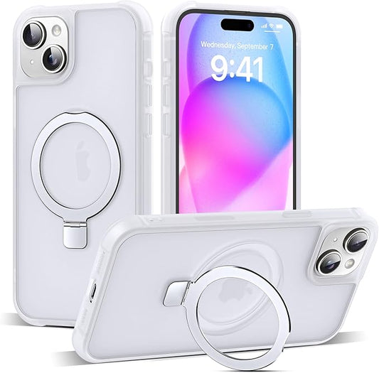 Compatible with iPhone 15 Plus Case with Invisible Magnetic O-Ring Stand Military-Grade Phone Case for iPhone 15 Plus 6.7" [Compatible with Mag-Safe][Great Grip Feeling],Translucent
