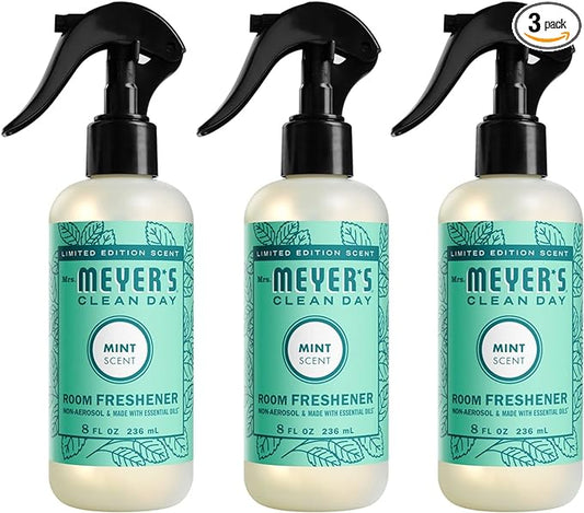 MRS. MEYER'S CLEAN DAY Room and Air Freshener Spray, Non-Aerosol Spray Bottle Infused with Essential Oils, Limited Edition Mint, 8 fl. oz - Pack of 3