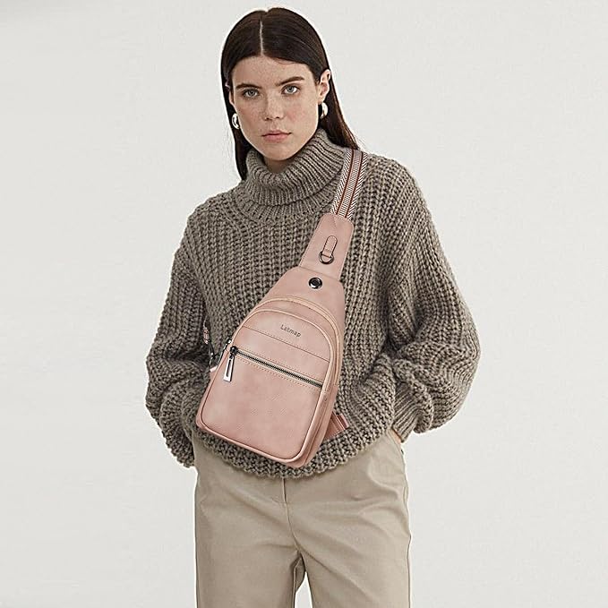 7L Sling Bag For Women Faux Leather Anti Theft Small Casual Daypack Backpack Fanny Pack Crossbody Chest Bags Purse Waterproof Light Pink