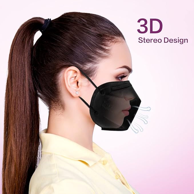 Miuphro KN95 Disposable Face Mask 25 Pack 5-Ply Breathable Safety Masks Against PM2.5, Disposable Respirator Protection Mask for Men and Women Black
