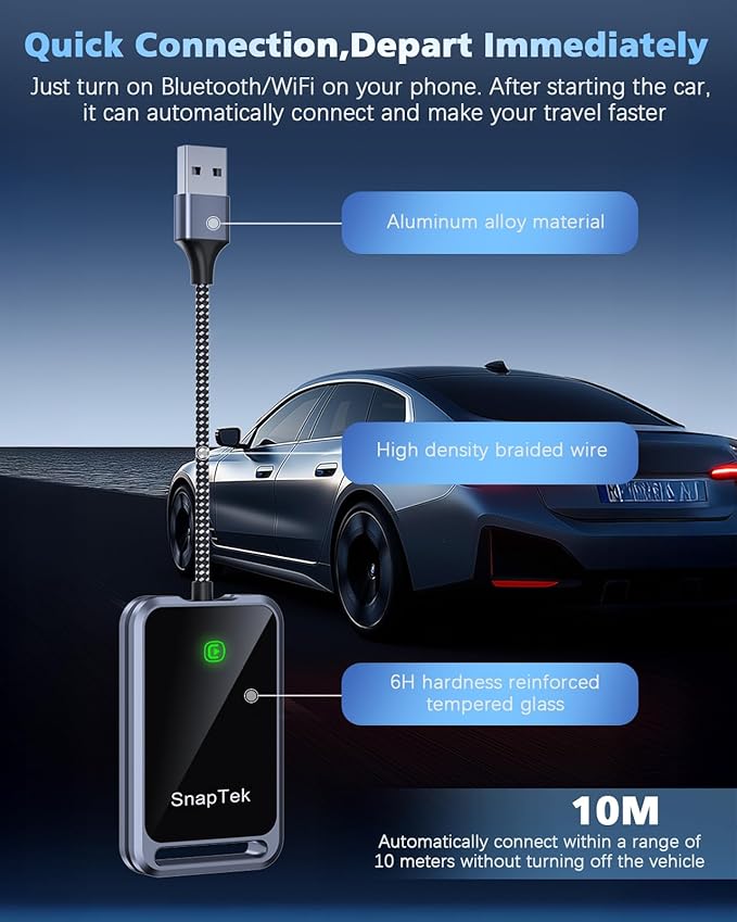 Wireless CarPlay Adapter for Apple iPhone, Convert Wired to Wireless CarPlay Dongle, Plug & Play, Stable Connection Compatible with Cars 2016+ & iOS 10+ (Auto-Reconnect, Gray)