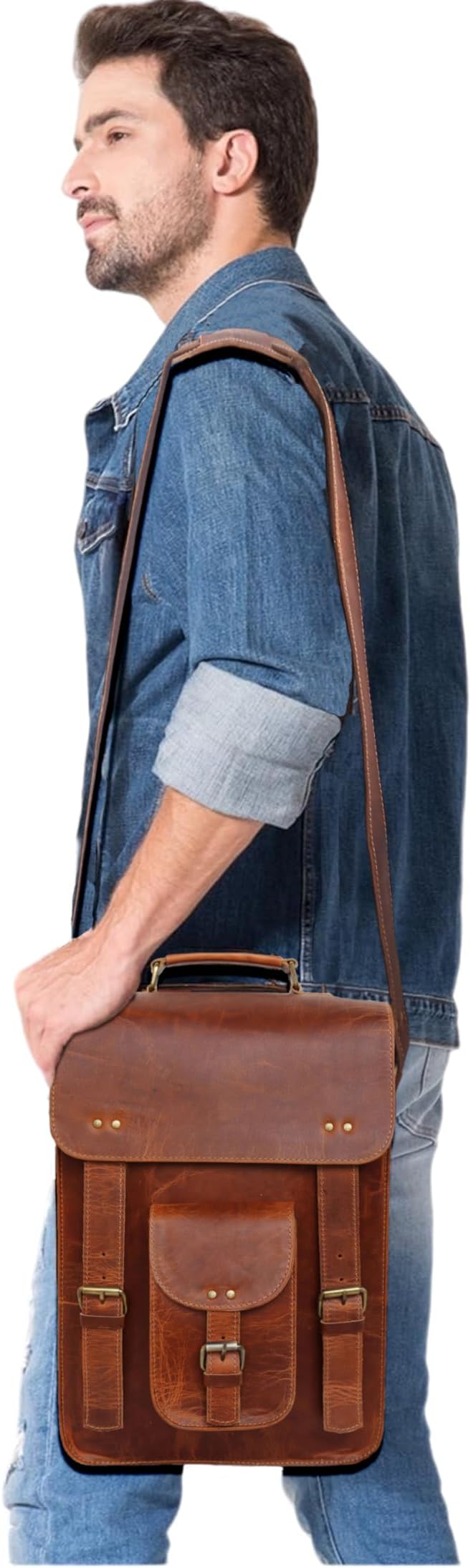 jaald Genuine Leather Messenger Bag Vintage Laptop Crossbody Bag Satchel Man Purse Shoulder Bag for man woman office bag