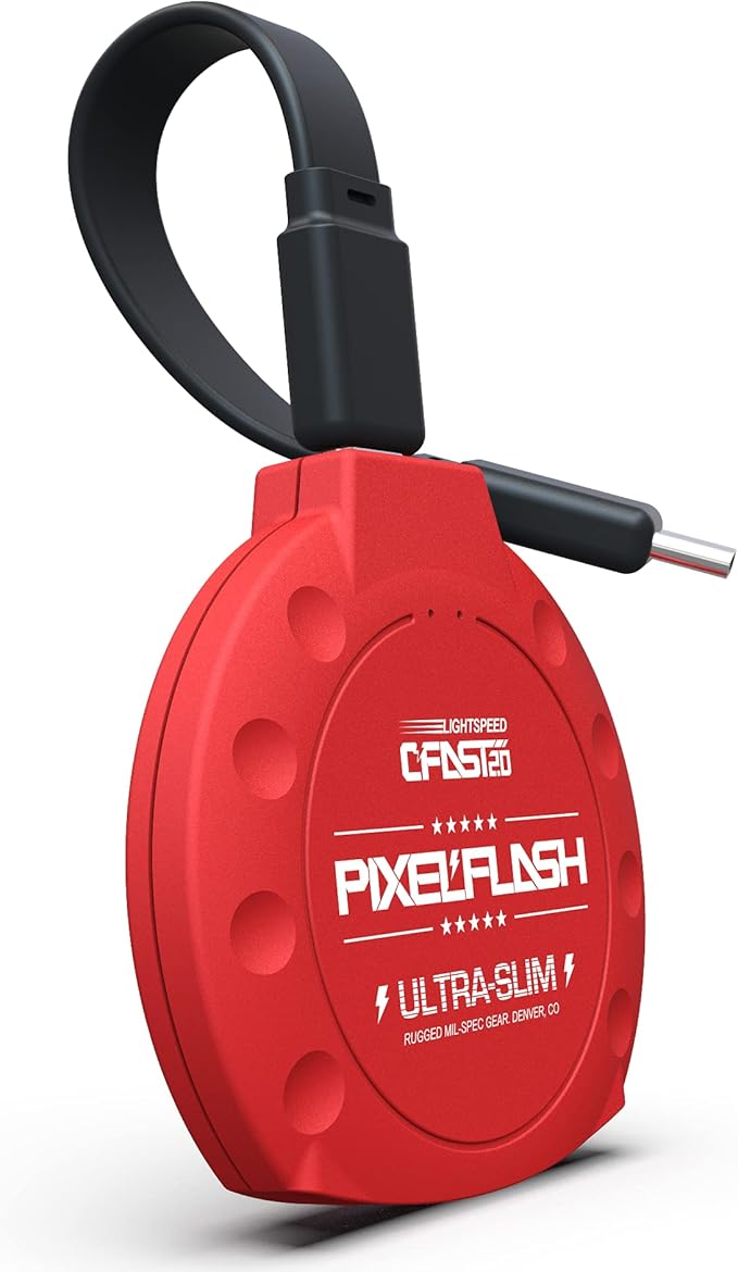 PixelFlash CFast 2.0 Card Reader USB C (Red) - Memory Card Adapter with Cabled Type-C USB 3.1 Gen 2, Up to 10Gbps File Transfer, Ultra-Slim & Anti-Slip Rubber Shell, Compatible with Most Brands & OS