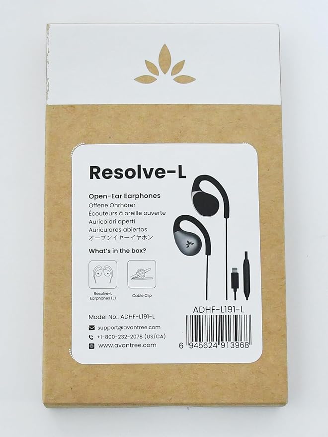 Avantree Resolve (Large) – Wired Open-Ear Earbuds w/Mic & Over-Ear Hook, for Seniors & Men w/Large Ears, Great for Office, Outdoor & Home, Lightning Connector