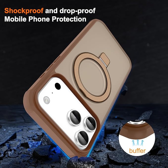 Magnetic Compatible with iPhone 17 Pro Max Case with Stand [Military Grade Drop Tested][Compatible with Magnet] Ring Translucent Slim Hard Back Soft Edge, Desert Gold