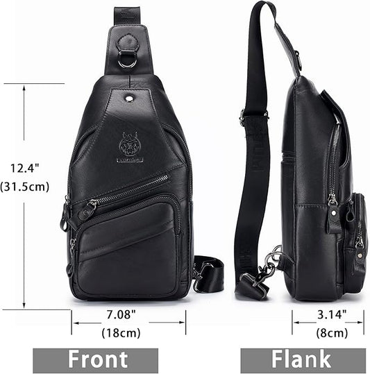 LUKZIJAES Genuine Leather Sling Bag for Men