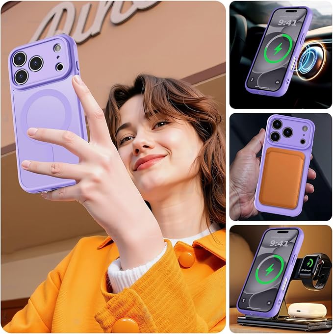 MOCCA Strong Magnetic Compatible with iPhone 17 Pro Max Case [Compatible with Magsafe] [Full Camera Protection] Slim Translucent Matte Shockproof Phone Case Cover,Light Purple
