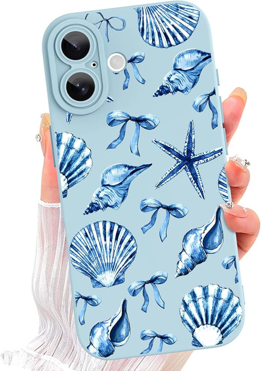 ZIYE Designed for iPhone 17 Case Blue Seashell Bow Pattern with Camera Protection,Soft TPU Silicone Rubber Protective Cover Cute Design Cases Compatible with iPhone 17 6.3 Inch