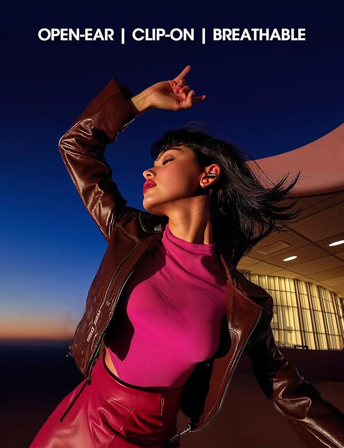 Clip on Earbuds, Open Ear Earbuds Wireless Bluetooth 5.4 with Mic, Open Ear Headphones with Charging Case LED Display, 44H Play, IP54 Waterproof, Lightweight Comfort for Running Sport Workout (Black)