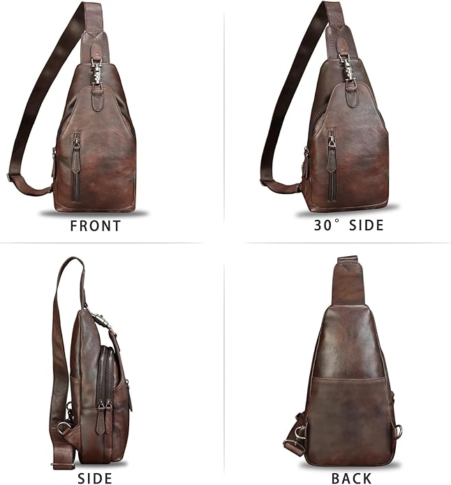 Genuine Leather Sling Bag for Women and Men Vintage Handmade Leather Sling Backpack Fashion Crossbody Bag Chest Purse