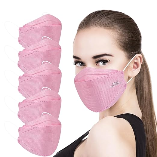 akgk KN95 Face Masks 50 Pack, 5-Ply Disposable Pink Face Mask Against PM 2.5 Smoke and Dust