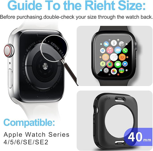 3 in 1 Waterproof Case for Apple Watch Screen Protector 40mm Series 4/5/6/SE/SE2/SE3(2025),with Tempered Glass 360° Protective Front and Back PC Bumper Cover Compatible iWatch 40mm