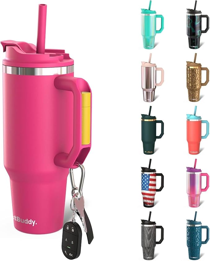 Frost Buddy Thicc Buddy - 50 oz Stainless Steel Vacuum Insulated Tumbler with Lid and Straw for Water - Travel Mug Cupholder Friendly - Gifts for Women Men Him Her (Neon Pink)