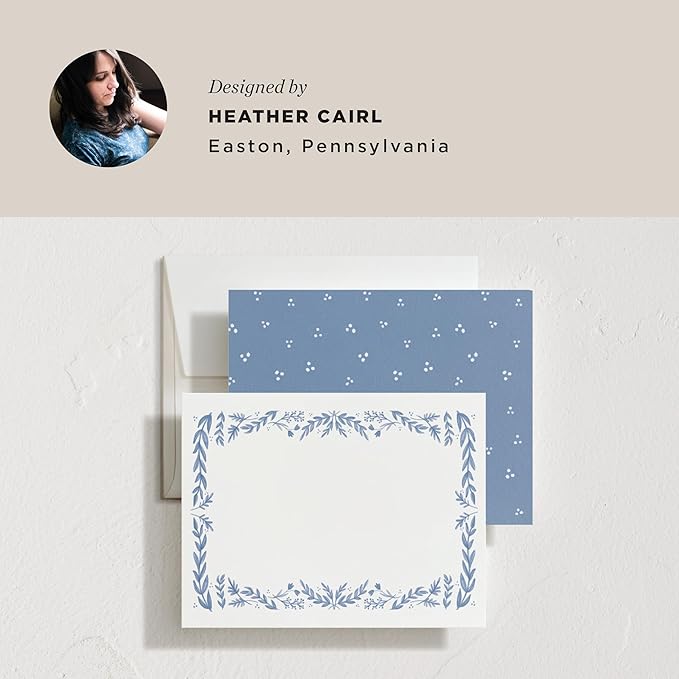 Minted Framed In Floral Stationery Cards, 10 Count, Blank Cards and Envelopes For Thank You Notes, Invitations & Handwritten Messages, Note Cards & Stationery Set, Gifts for Women, Blue Color Theme