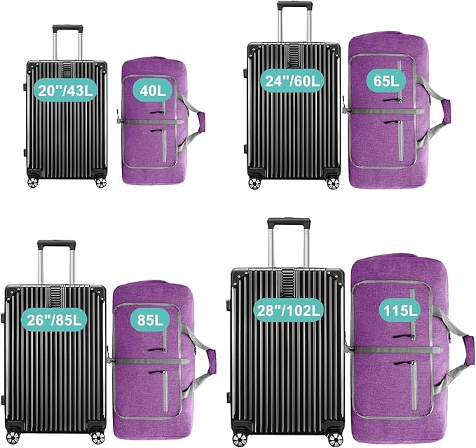 Dimayar 115L Travel Duffle Bag for Men Women - Foldable Duffel Bag with Shoes Compartment - Overnight Bags Waterproof & Tear Resistant(Purple)