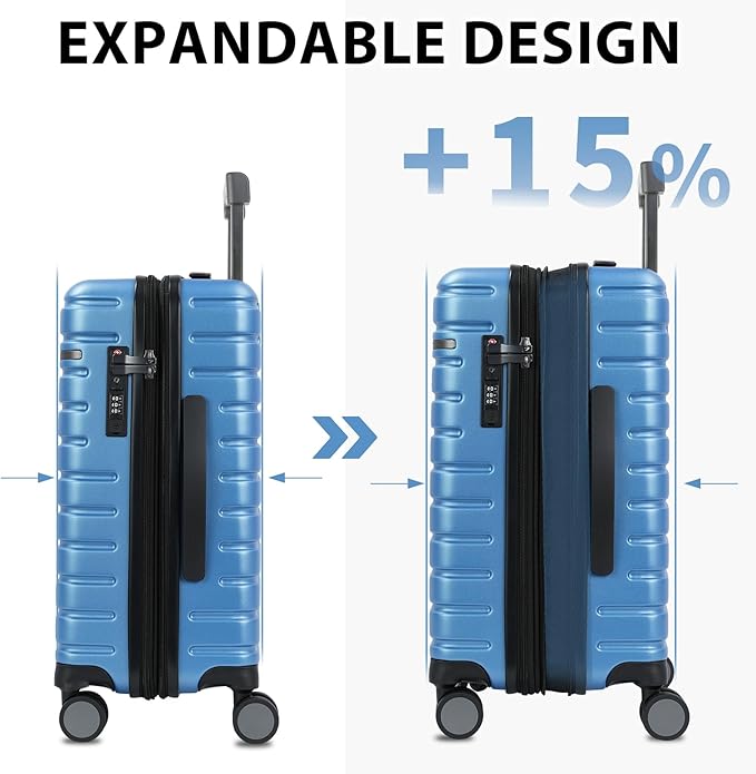 EMPSIGN Carry On Luggage with Spinner Wheels, Hard Shell Carry-On Expandable Suitcase 21x14x9 Airline Approved & Built-in TSA Lock, Durable Travel Rolling Suitcase, Carry-On 20-Inch, Light Blue