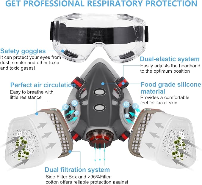Gas Masks Survival Nuclear and Chemical, Full Face Gas Mask with Activated Carbon Filter