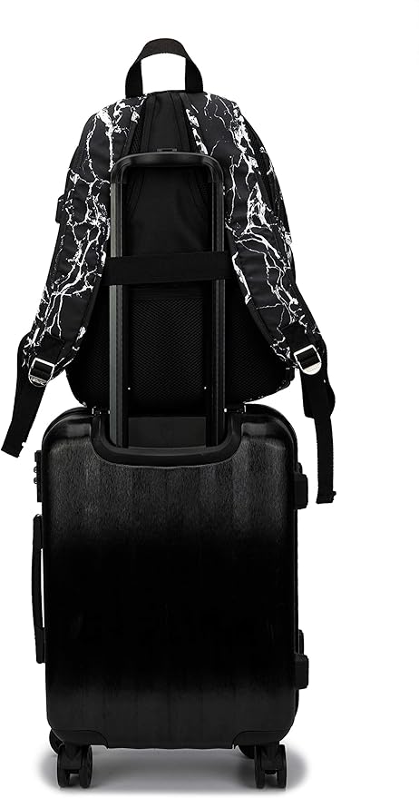 Kinmac Water Resistant Laptop Travel Outdoor Backpack with USB Charging Port for 13 inch 14 inch and 15.6 inch Laptop (Black Marble)