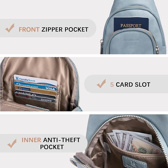 BOSTANTEN Sling Bag for Women Leather Crossbody Bag Vintage Cross Body Purse for Travel with Guitar Strap, Bohemian Style