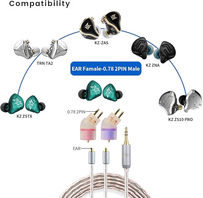 okcsc Pentaconn Ear PE Female to 0.78 Male Headphone Adapter, for IEM 0.78 2 Pin Earbuds to Pentaconn Ear PE Cable, for Acoustune HS1650CU HS1655CU 1670SS HS1695TiMadoo Typ821 Madoo M001, 1 Pair/Black