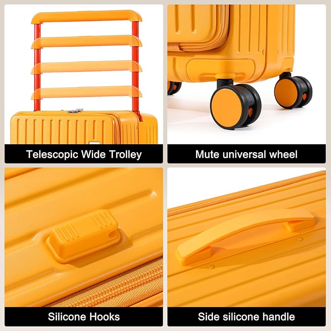 Joyway Hardshell Carry on Luggage with Front Pocket, Lightweight Hardside 20 Inch Suitcase with Spinner Wheels and TSA Lock (Orange, Carry on Luggage-20 Inch)