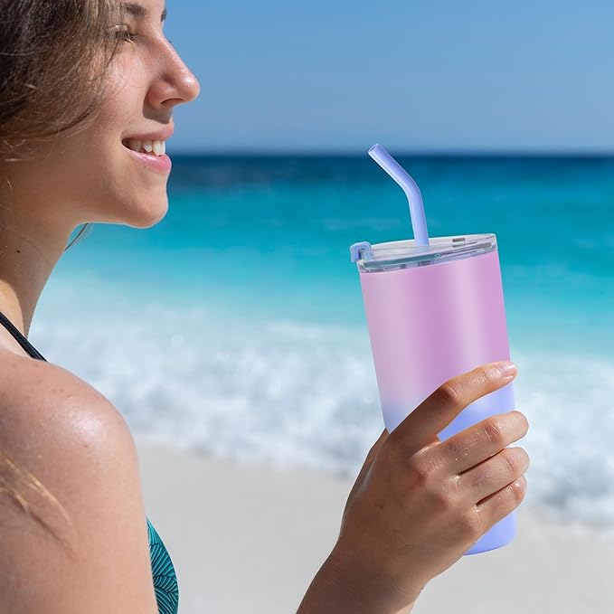 VEGOND 30 oz Insulated Stainless Steel Tumblers with lid and straw Bulk Pack Coffee Mug with Non-Slip Silicone Base, Sweat Proof Powder Coated Cup for Hot Cold Drinks, Blue and Purple 8Pack